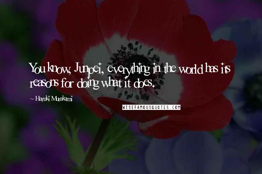 Haruki Murakami Quotes: You know, Junpei, everything in the world has its reasons for doing what it does.