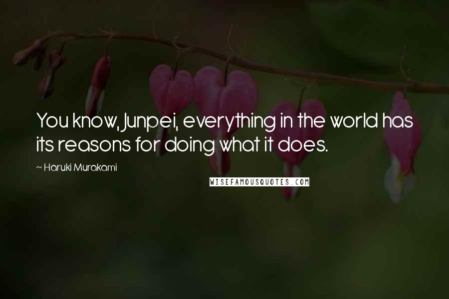 Haruki Murakami Quotes: You know, Junpei, everything in the world has its reasons for doing what it does.