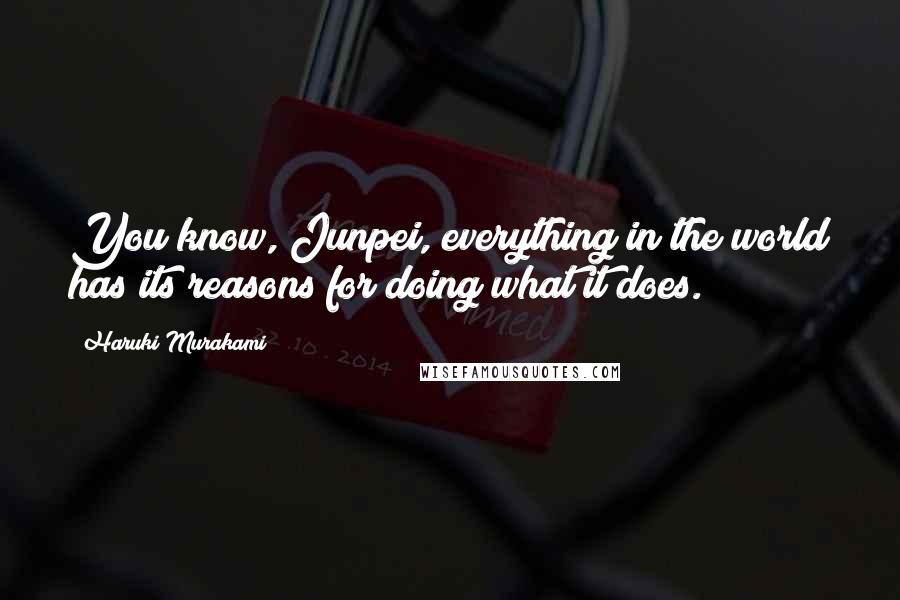 Haruki Murakami Quotes: You know, Junpei, everything in the world has its reasons for doing what it does.