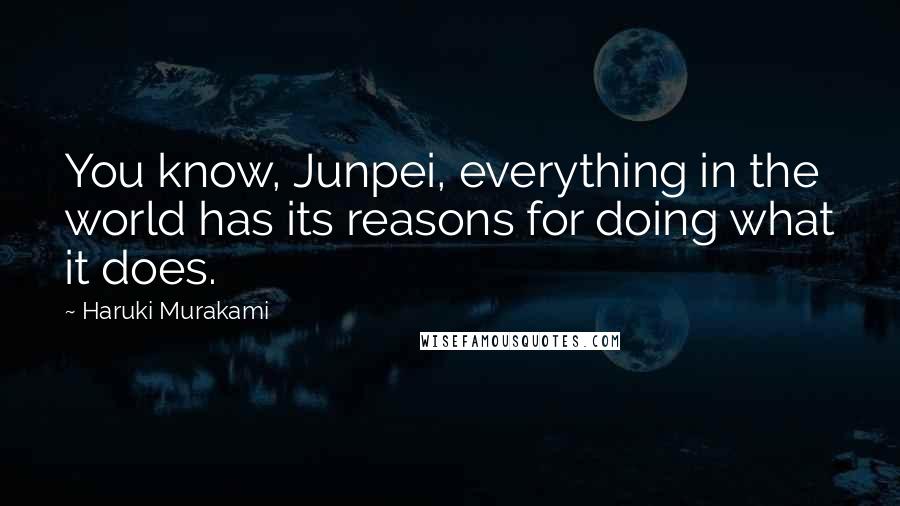 Haruki Murakami Quotes: You know, Junpei, everything in the world has its reasons for doing what it does.