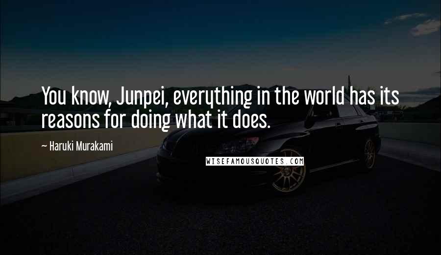 Haruki Murakami Quotes: You know, Junpei, everything in the world has its reasons for doing what it does.