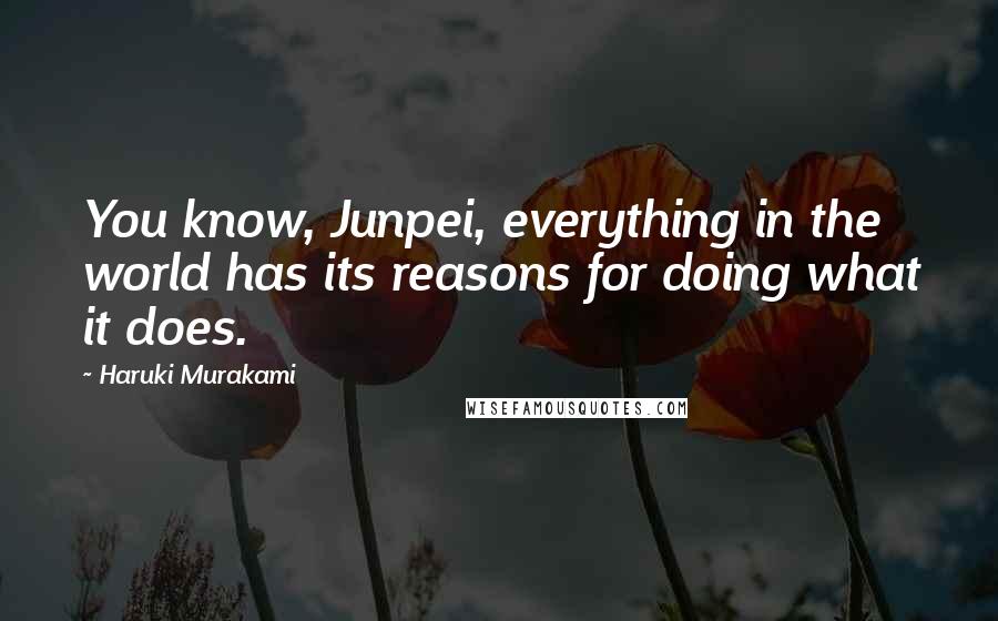 Haruki Murakami Quotes: You know, Junpei, everything in the world has its reasons for doing what it does.