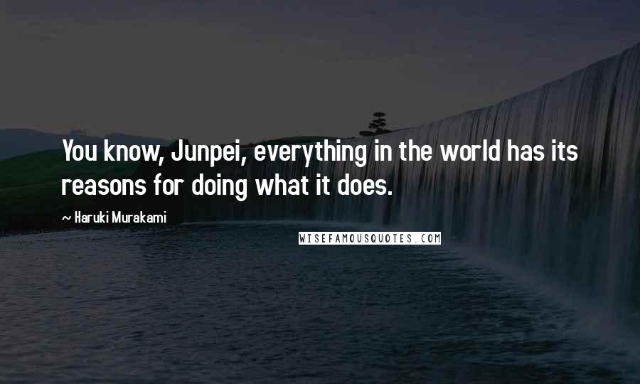Haruki Murakami Quotes: You know, Junpei, everything in the world has its reasons for doing what it does.