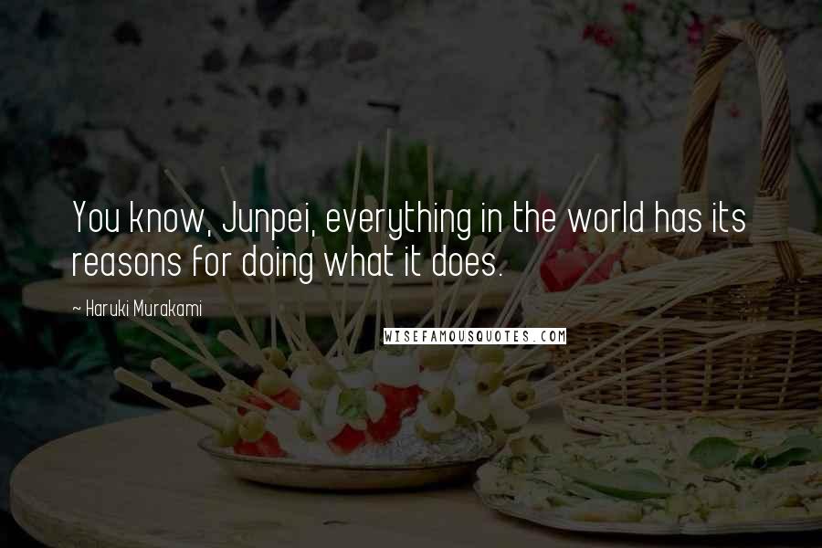 Haruki Murakami Quotes: You know, Junpei, everything in the world has its reasons for doing what it does.