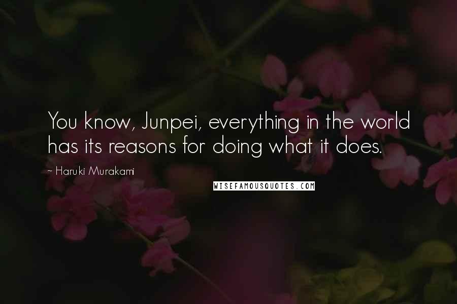 Haruki Murakami Quotes: You know, Junpei, everything in the world has its reasons for doing what it does.