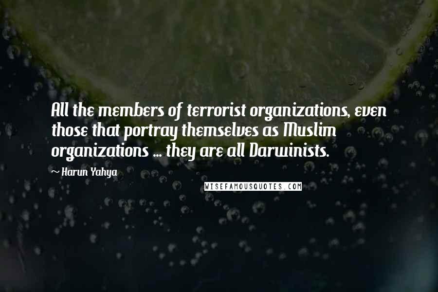 Harun Yahya Quotes: All the members of terrorist organizations, even those that portray themselves as Muslim organizations ... they are all Darwinists.