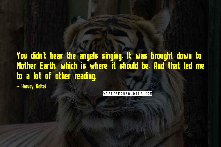 Harvey Keitel Quotes: You didn't hear the angels singing. It was brought down to Mother Earth, which is where it should be. And that led me to a lot of other reading.