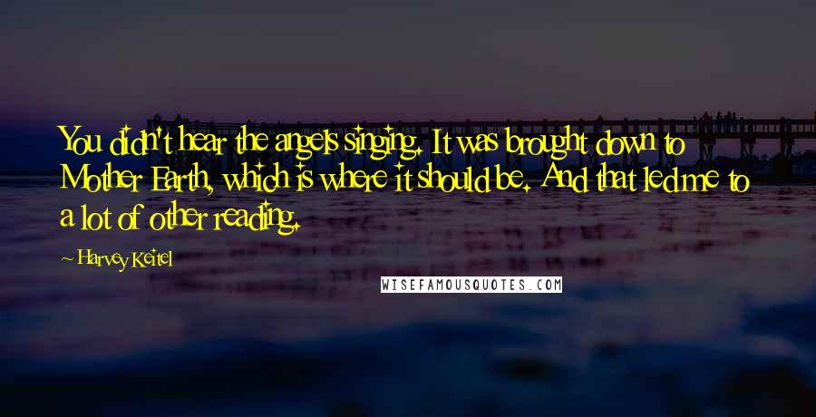 Harvey Keitel Quotes: You didn't hear the angels singing. It was brought down to Mother Earth, which is where it should be. And that led me to a lot of other reading.