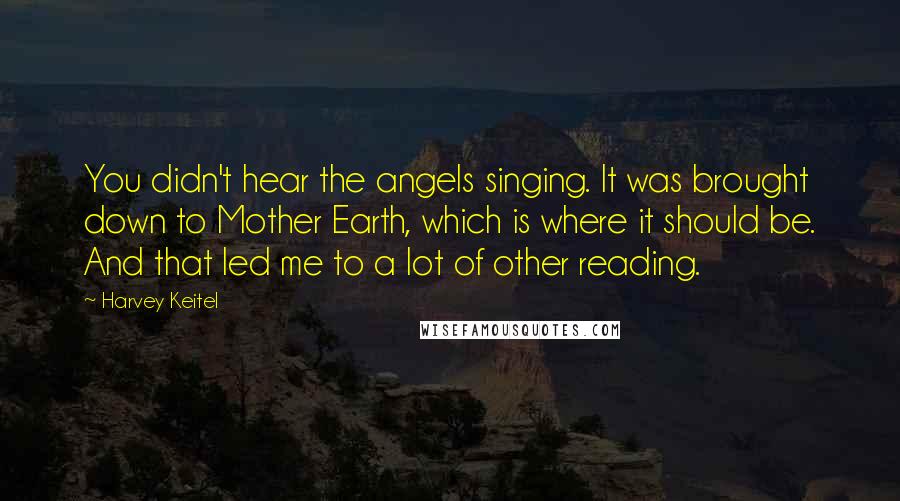 Harvey Keitel Quotes: You didn't hear the angels singing. It was brought down to Mother Earth, which is where it should be. And that led me to a lot of other reading.