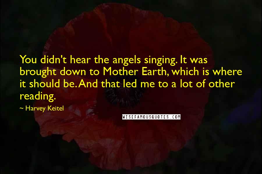 Harvey Keitel Quotes: You didn't hear the angels singing. It was brought down to Mother Earth, which is where it should be. And that led me to a lot of other reading.