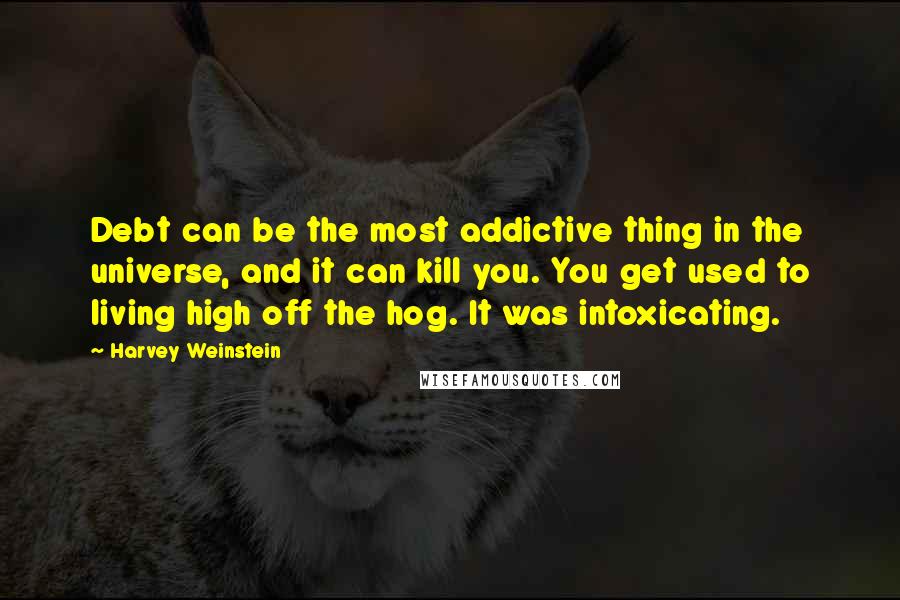 Harvey Weinstein Quotes: Debt can be the most addictive thing in the universe, and it can kill you. You get used to living high off the hog. It was intoxicating.