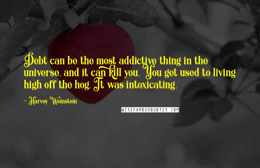 Harvey Weinstein Quotes: Debt can be the most addictive thing in the universe, and it can kill you. You get used to living high off the hog. It was intoxicating.