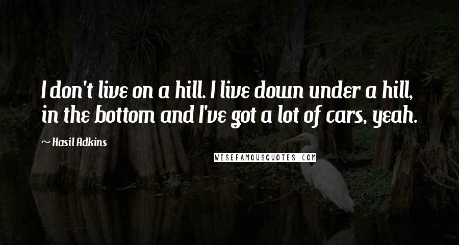 Hasil Adkins Quotes: I don't live on a hill. I live down under a hill, in the bottom and I've got a lot of cars, yeah.