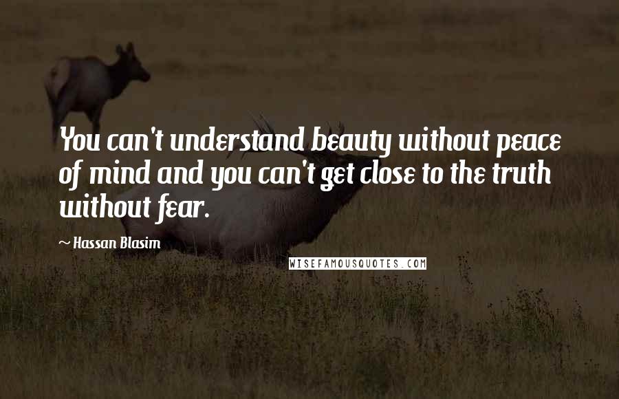 Hassan Blasim Quotes: You can't understand beauty without peace of mind and you can't get close to the truth without fear.