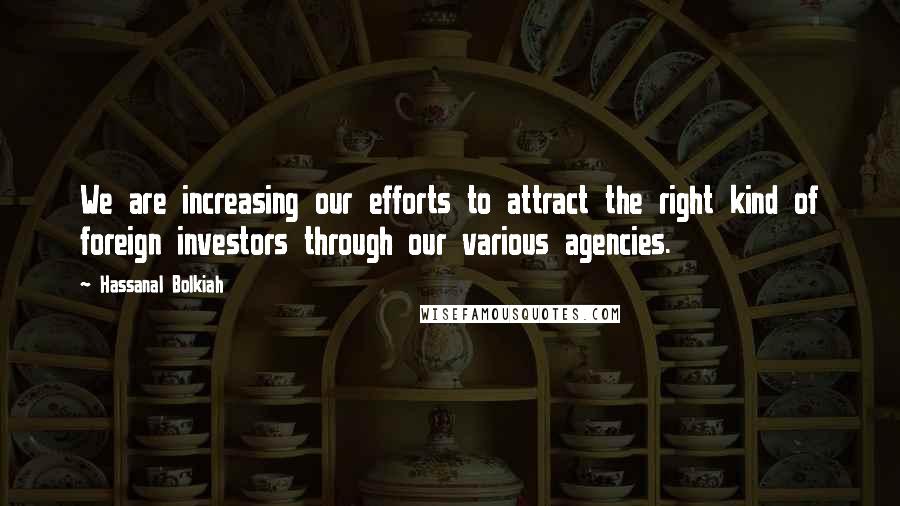 Hassanal Bolkiah Quotes: We are increasing our efforts to attract the right kind of foreign investors through our various agencies.