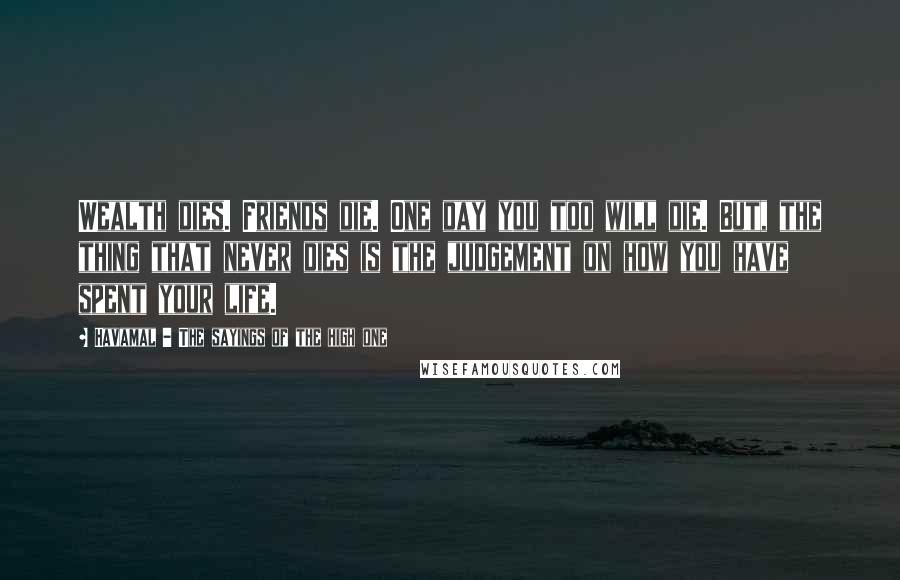 Havamal - The Sayings Of The High One Quotes: Wealth dies. Friends die. One day you too will die. But, the thing that never dies is the judgement on how you have spent your life.