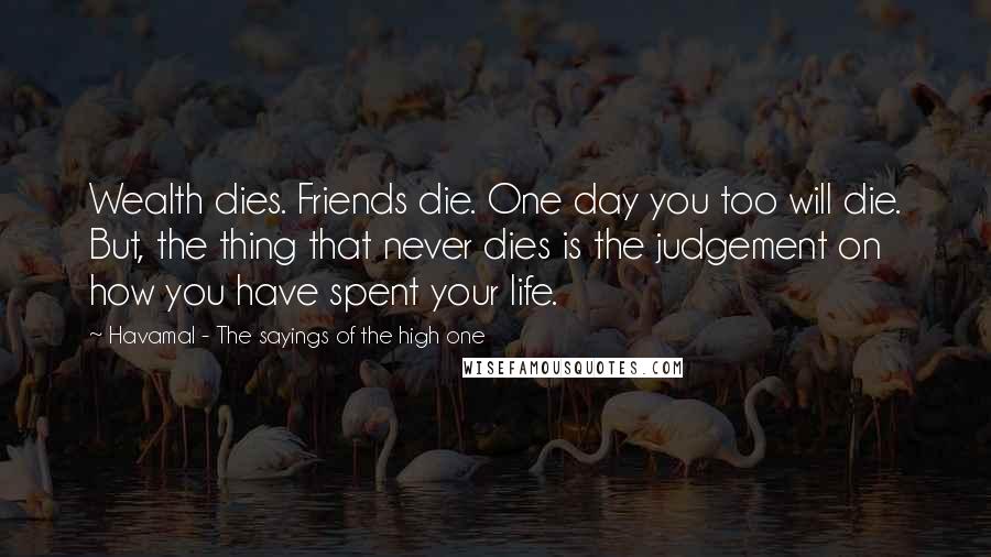 Havamal - The Sayings Of The High One Quotes: Wealth dies. Friends die. One day you too will die. But, the thing that never dies is the judgement on how you have spent your life.