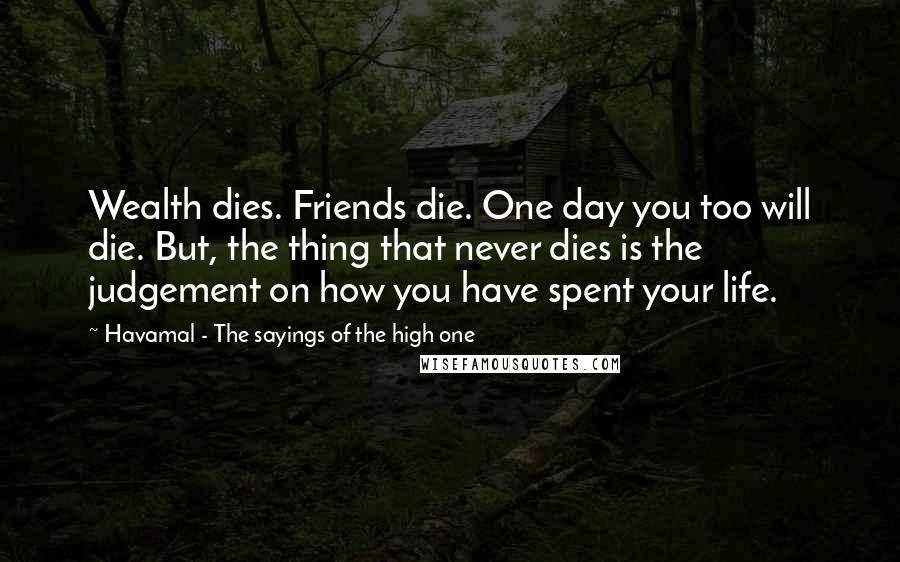 Havamal - The Sayings Of The High One Quotes: Wealth dies. Friends die. One day you too will die. But, the thing that never dies is the judgement on how you have spent your life.