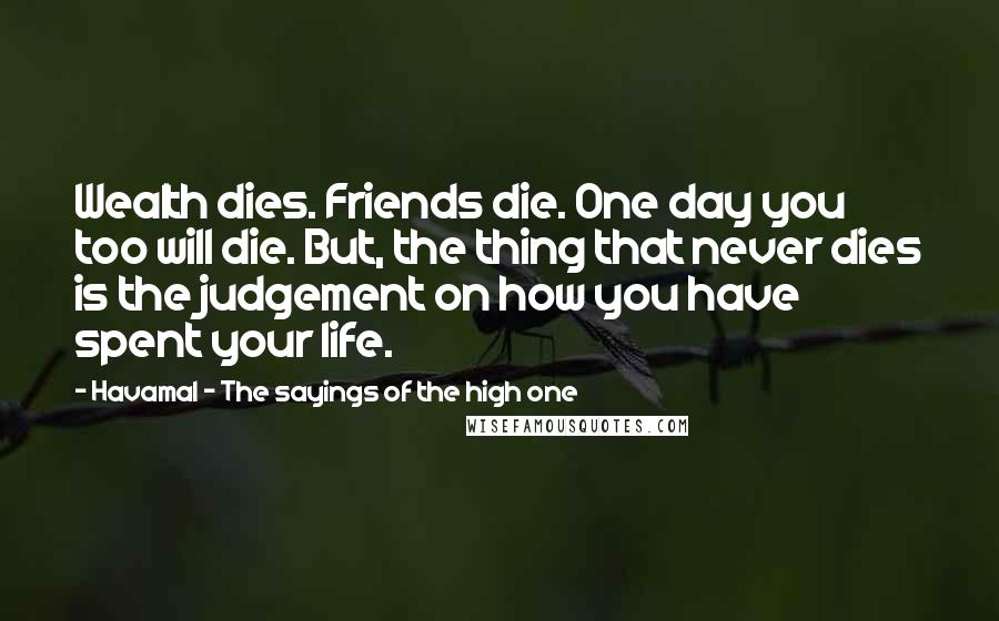 Havamal - The Sayings Of The High One Quotes: Wealth dies. Friends die. One day you too will die. But, the thing that never dies is the judgement on how you have spent your life.