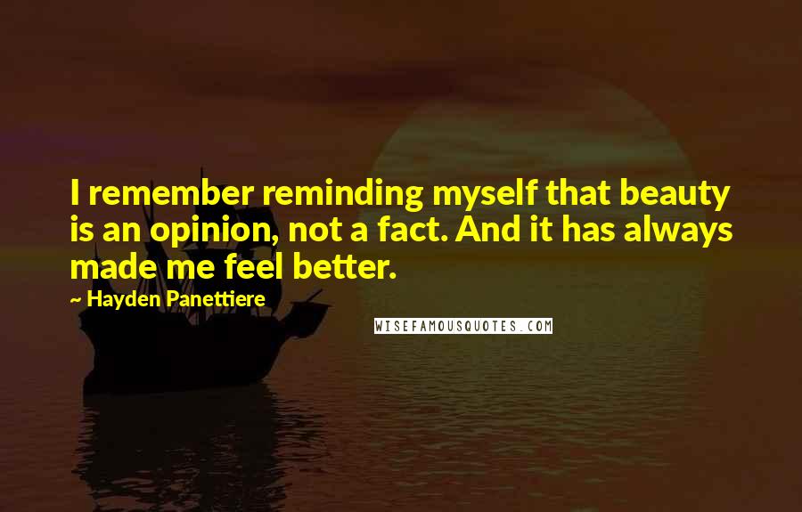 Hayden Panettiere Quotes: I remember reminding myself that beauty is an opinion, not a fact. And it has always made me feel better.