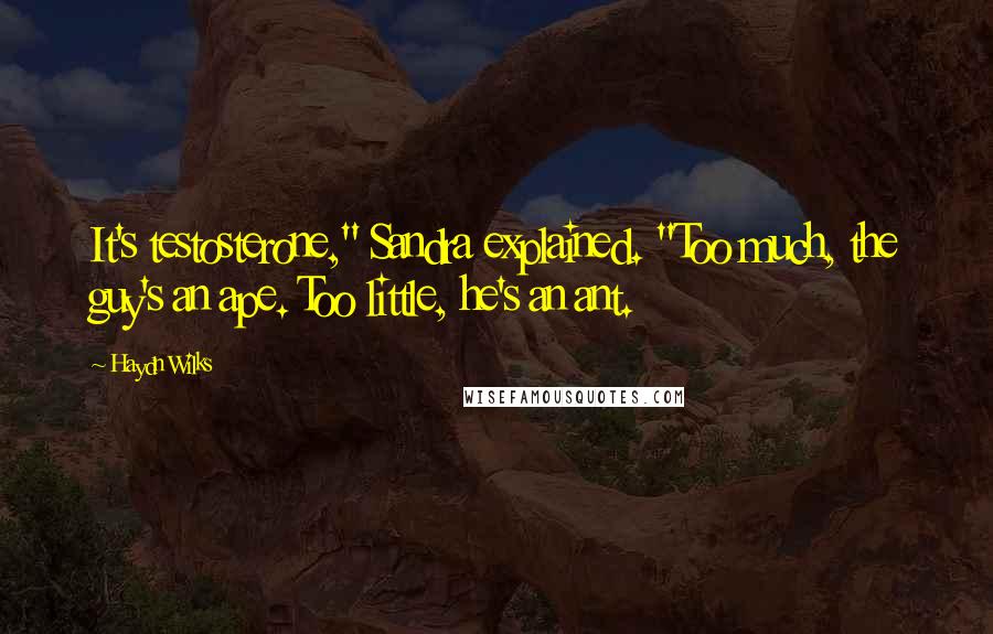 Haydn Wilks Quotes: It's testosterone," Sandra explained. "Too much, the guy's an ape. Too little, he's an ant.