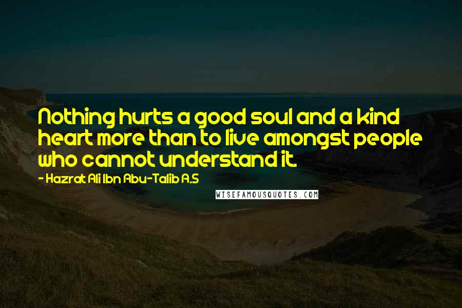 Hazrat Ali Ibn Abu-Talib A.S Quotes: Nothing hurts a good soul and a kind heart more than to live amongst people who cannot understand it.