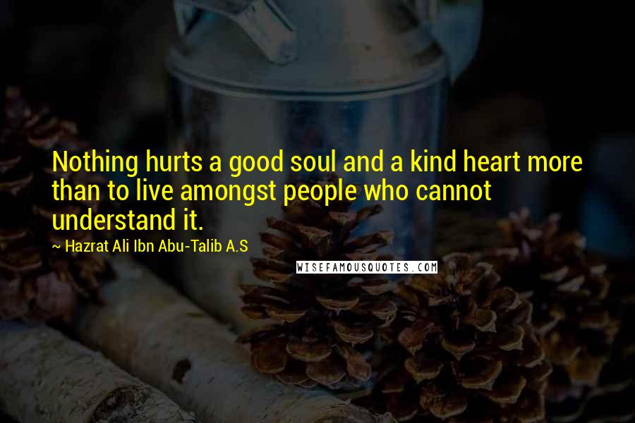 Hazrat Ali Ibn Abu-Talib A.S Quotes: Nothing hurts a good soul and a kind heart more than to live amongst people who cannot understand it.