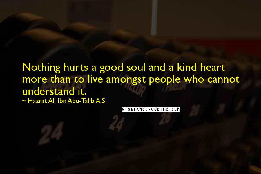 Hazrat Ali Ibn Abu-Talib A.S Quotes: Nothing hurts a good soul and a kind heart more than to live amongst people who cannot understand it.