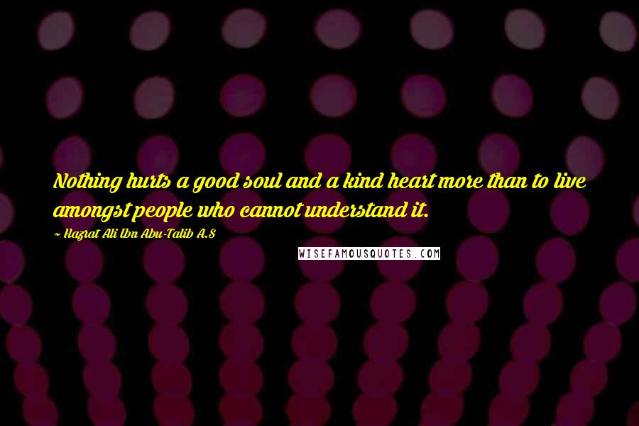 Hazrat Ali Ibn Abu-Talib A.S Quotes: Nothing hurts a good soul and a kind heart more than to live amongst people who cannot understand it.