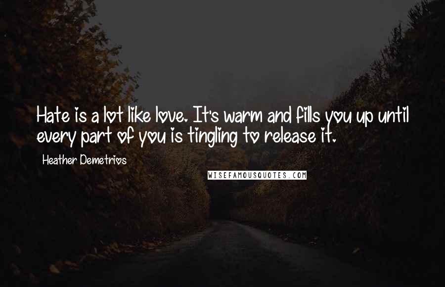 Heather Demetrios Quotes: Hate is a lot like love. It's warm and fills you up until every part of you is tingling to release it.