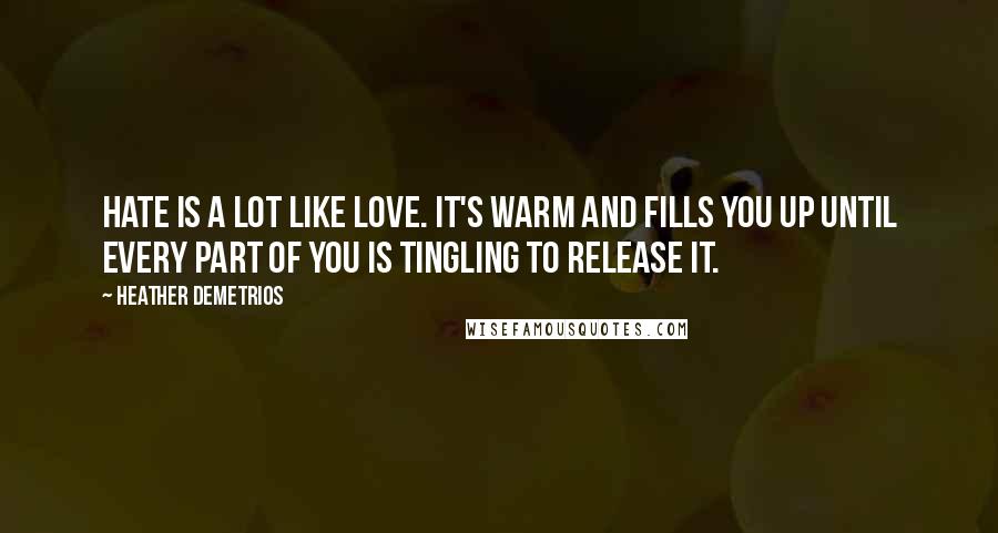 Heather Demetrios Quotes: Hate is a lot like love. It's warm and fills you up until every part of you is tingling to release it.