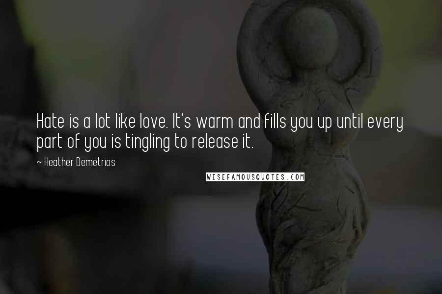 Heather Demetrios Quotes: Hate is a lot like love. It's warm and fills you up until every part of you is tingling to release it.