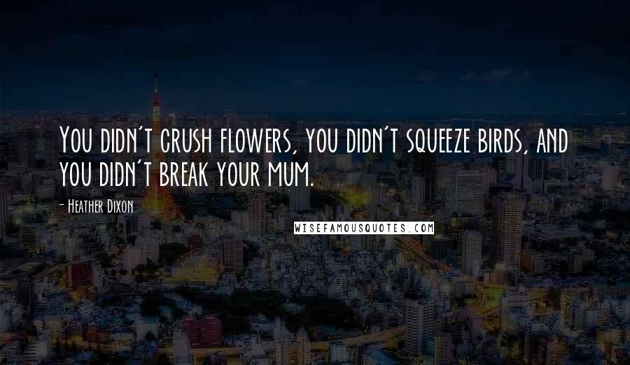 Heather Dixon Quotes: You didn't crush flowers, you didn't squeeze birds, and you didn't break your mum.