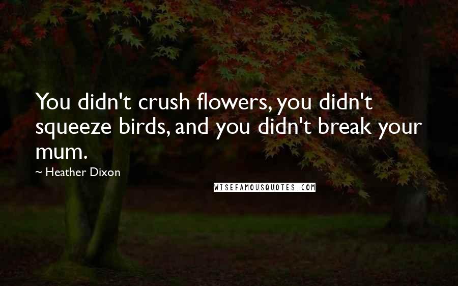 Heather Dixon Quotes: You didn't crush flowers, you didn't squeeze birds, and you didn't break your mum.