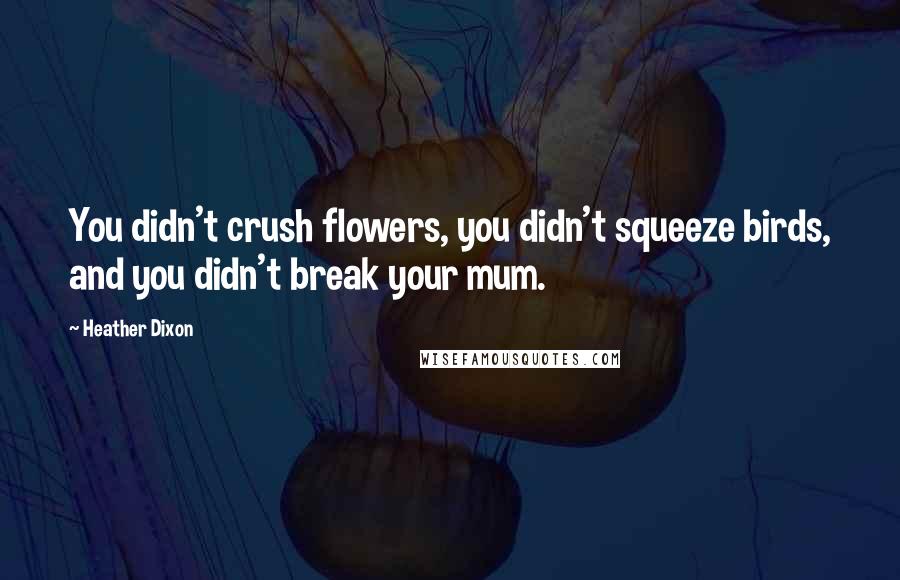 Heather Dixon Quotes: You didn't crush flowers, you didn't squeeze birds, and you didn't break your mum.
