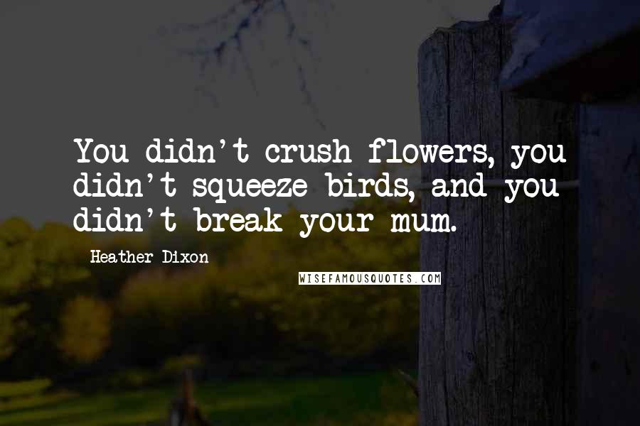 Heather Dixon Quotes: You didn't crush flowers, you didn't squeeze birds, and you didn't break your mum.