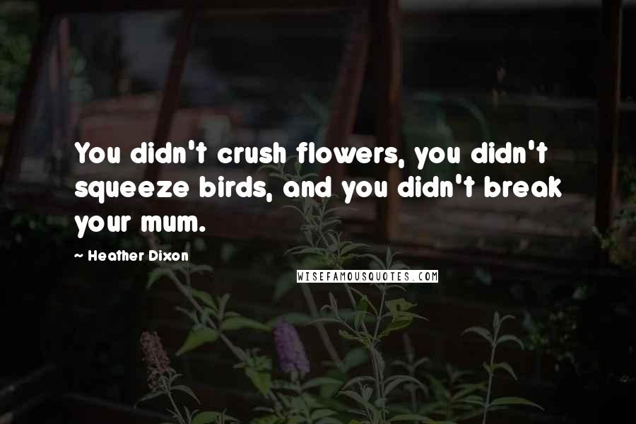 Heather Dixon Quotes: You didn't crush flowers, you didn't squeeze birds, and you didn't break your mum.