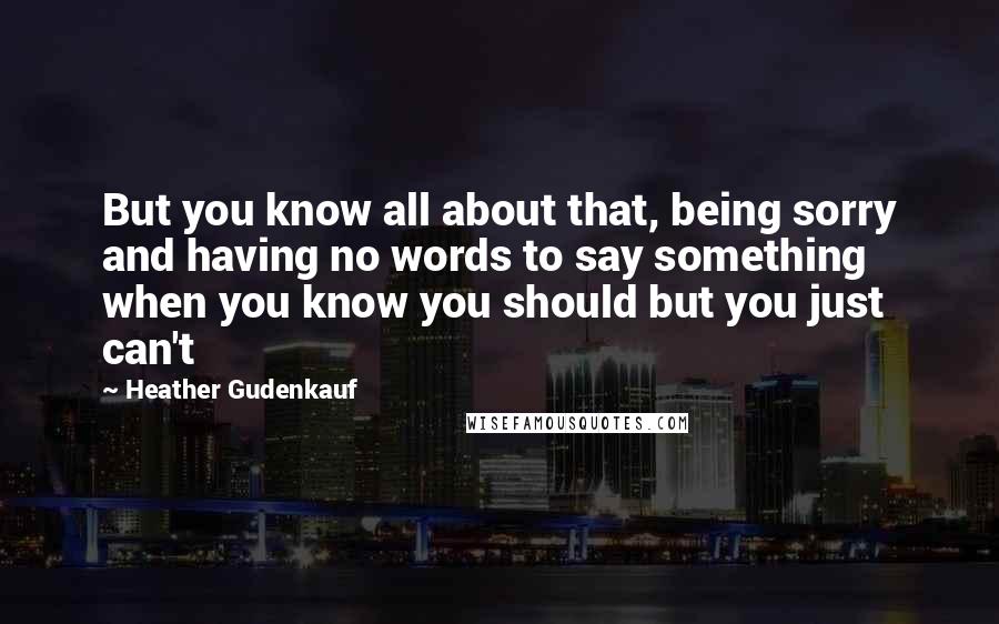 Heather Gudenkauf Quotes: But you know all about that, being sorry and having no words to say something when you know you should but you just can't