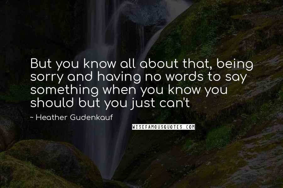 Heather Gudenkauf Quotes: But you know all about that, being sorry and having no words to say something when you know you should but you just can't