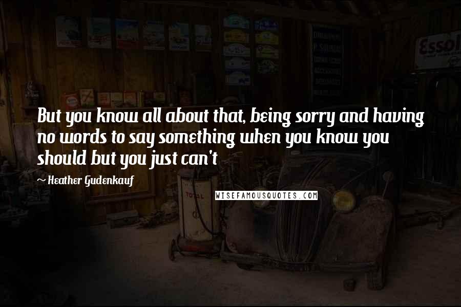 Heather Gudenkauf Quotes: But you know all about that, being sorry and having no words to say something when you know you should but you just can't