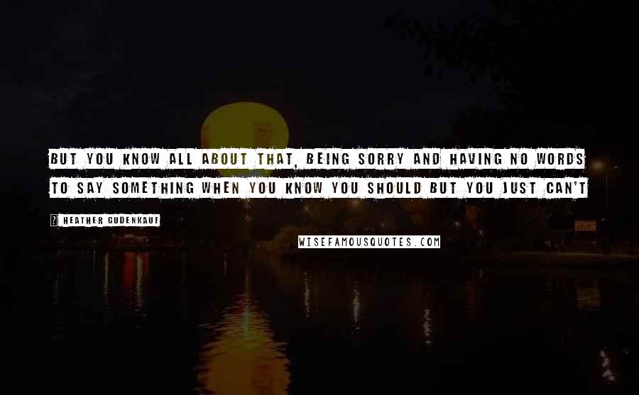 Heather Gudenkauf Quotes: But you know all about that, being sorry and having no words to say something when you know you should but you just can't