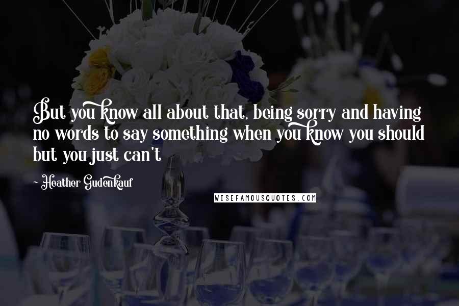 Heather Gudenkauf Quotes: But you know all about that, being sorry and having no words to say something when you know you should but you just can't