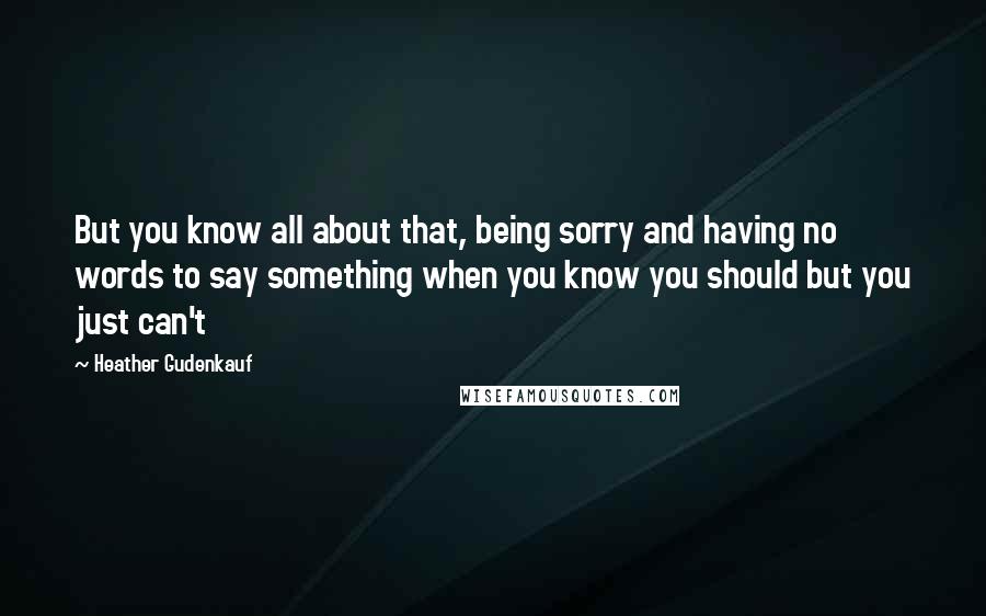 Heather Gudenkauf Quotes: But you know all about that, being sorry and having no words to say something when you know you should but you just can't