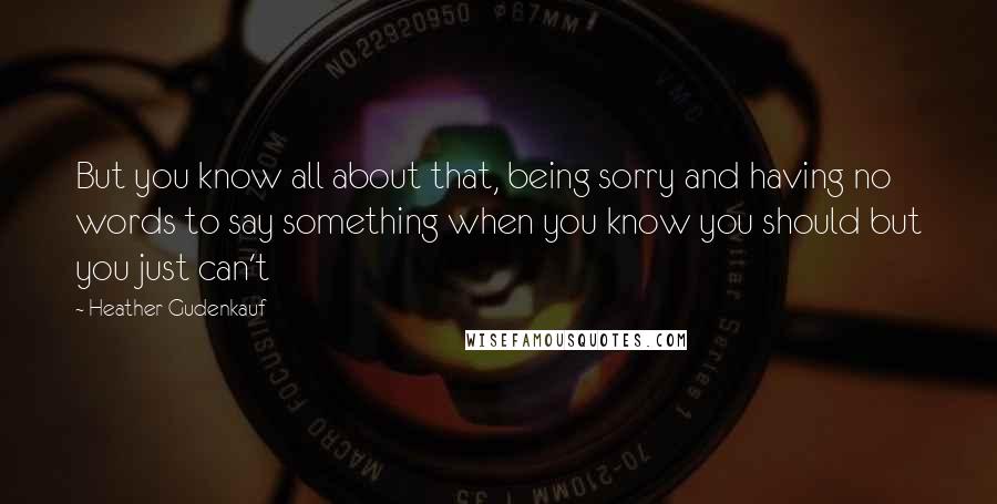 Heather Gudenkauf Quotes: But you know all about that, being sorry and having no words to say something when you know you should but you just can't