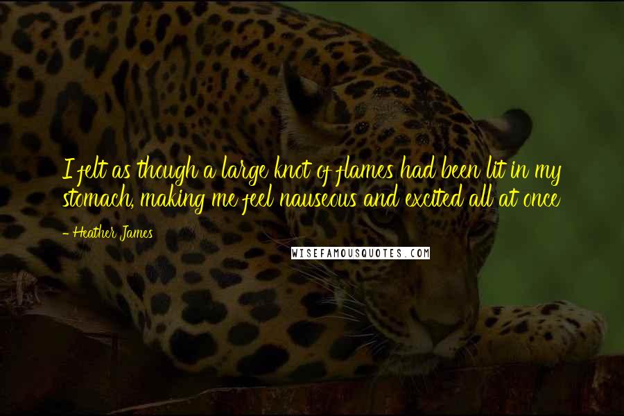 Heather James Quotes: I felt as though a large knot of flames had been lit in my stomach, making me feel nauseous and excited all at once