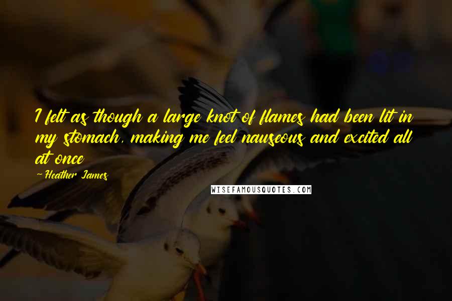 Heather James Quotes: I felt as though a large knot of flames had been lit in my stomach, making me feel nauseous and excited all at once