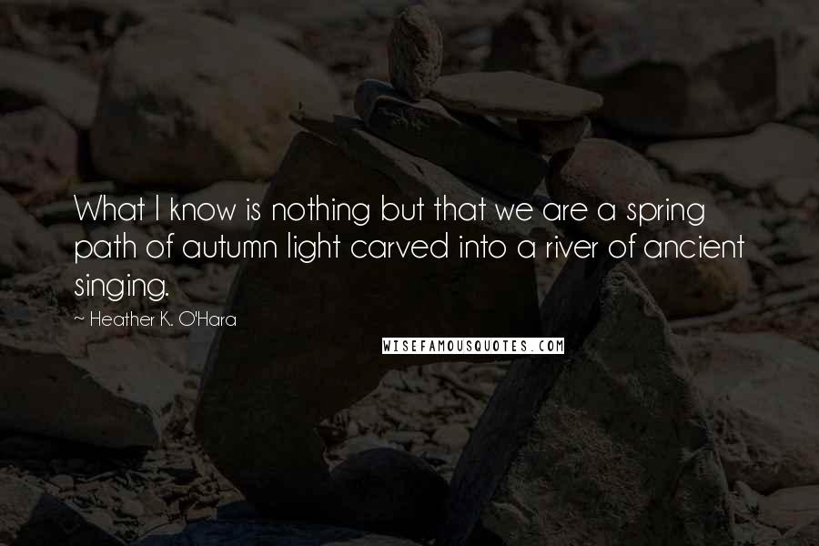 Heather K. O'Hara Quotes: What I know is nothing but that we are a spring path of autumn light carved into a river of ancient singing.
