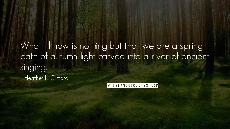 Heather K. O'Hara Quotes: What I know is nothing but that we are a spring path of autumn light carved into a river of ancient singing.