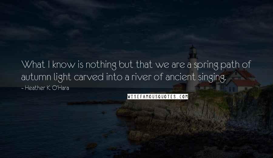 Heather K. O'Hara Quotes: What I know is nothing but that we are a spring path of autumn light carved into a river of ancient singing.