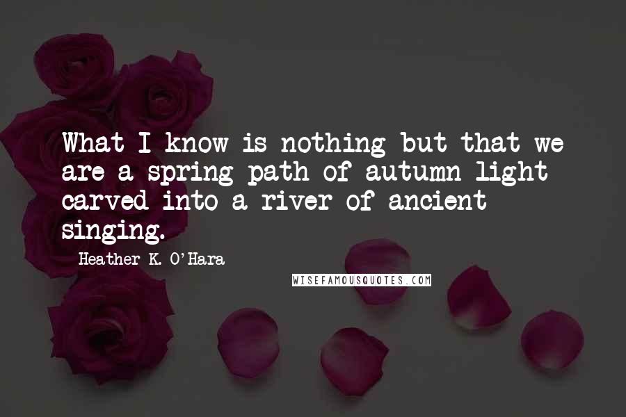 Heather K. O'Hara Quotes: What I know is nothing but that we are a spring path of autumn light carved into a river of ancient singing.